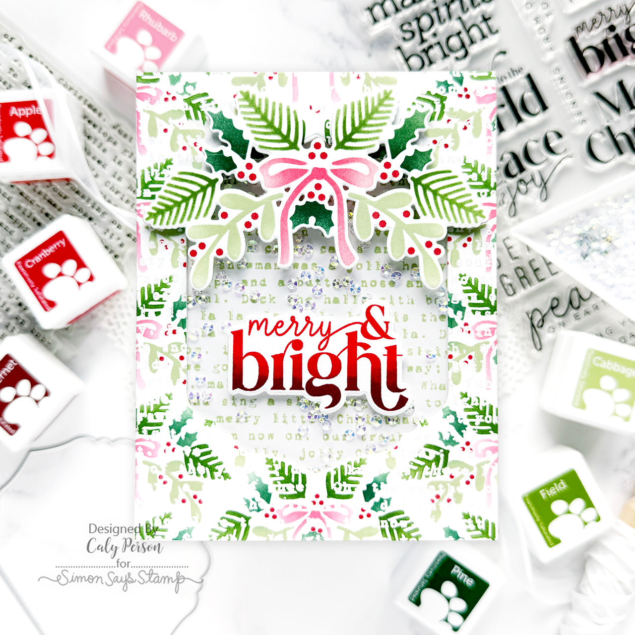 Simon Says Stamp Set pf 4 Stencils Festive Bough Pattern 1087st Christmas Card | color-code:ALT05