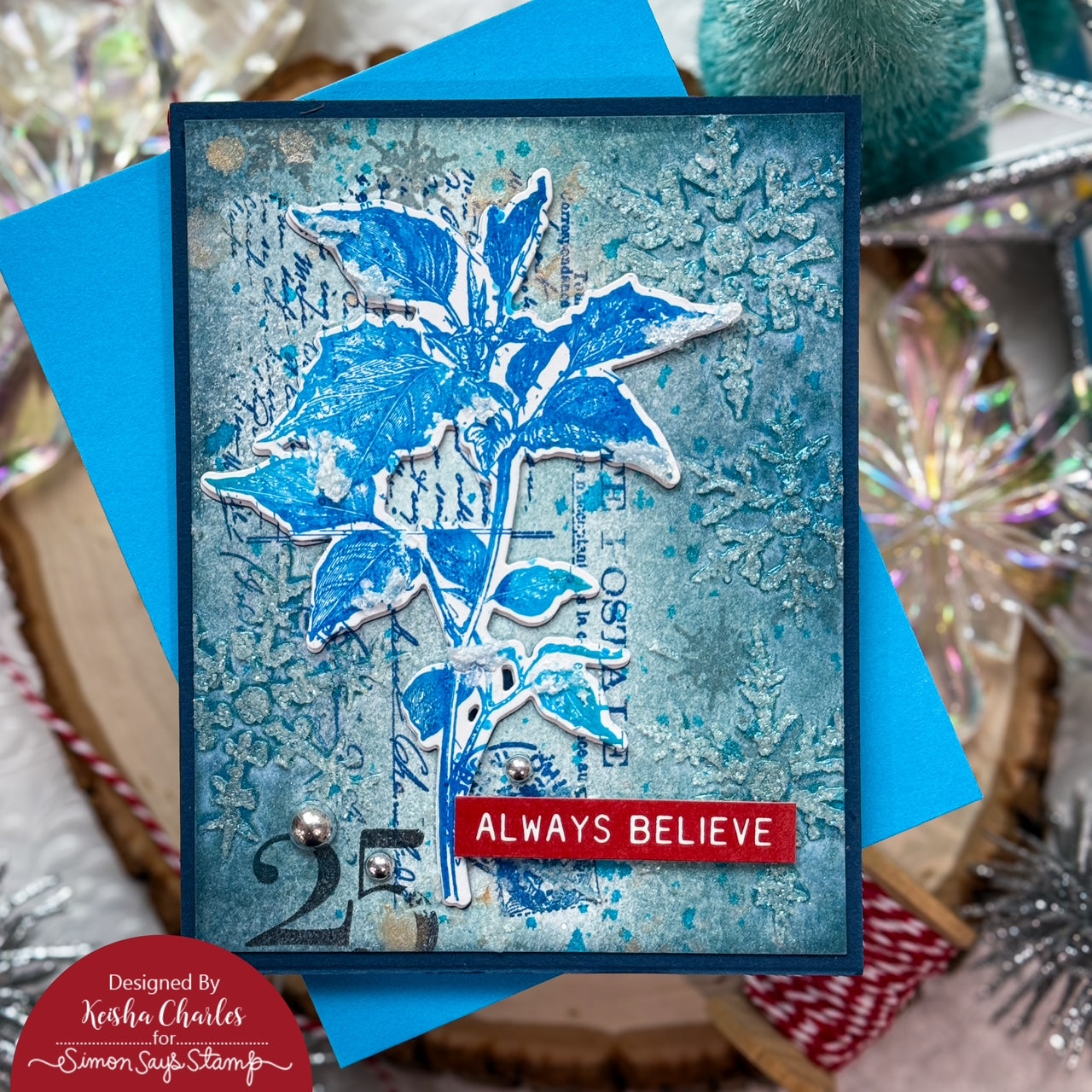 Tim Holtz Festive Collage Stamps with Simon Says Stamp Dies Bundle setfc25 Christmas Card