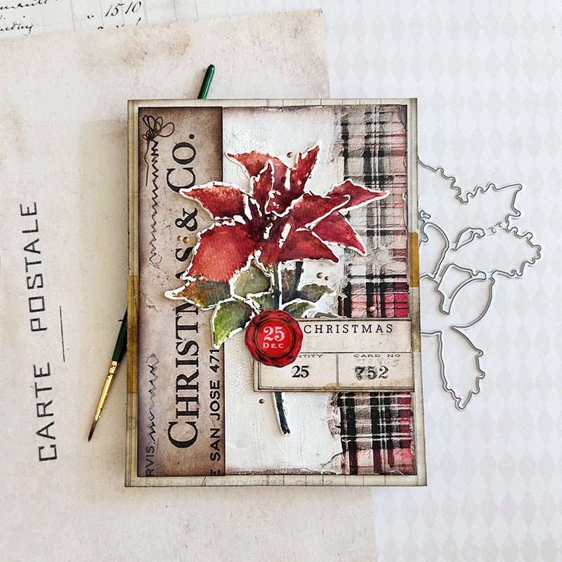 Tim Holtz Festive Collage Stamps with Simon Says Stamp Dies Bundle setfc25 Christmas Card