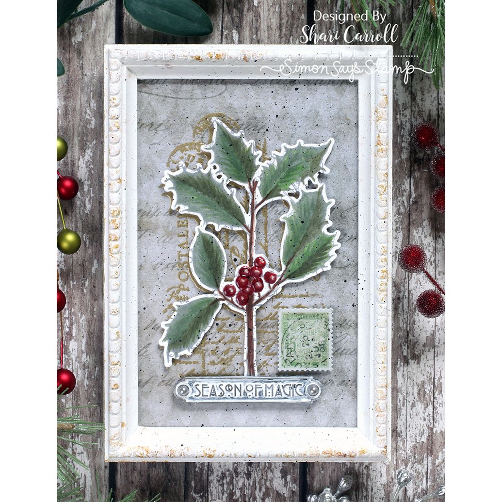 Tim Holtz Festive Collage Stamps with Simon Says Stamp Dies Bundle setfc25 Christmas Frame