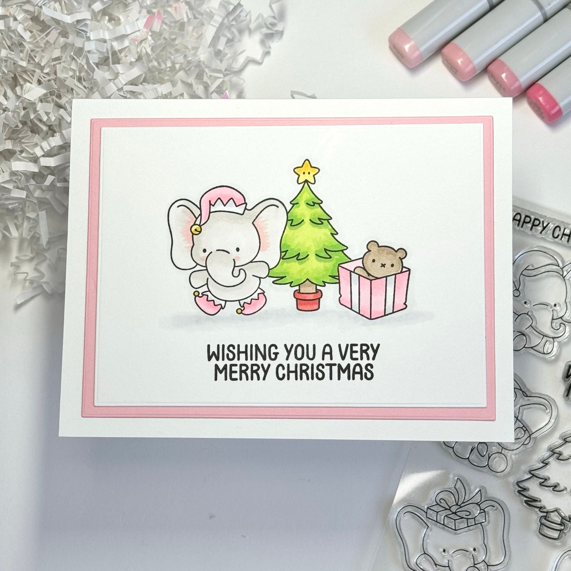 Simon Says Stamps and Dies Festive Elephants set897fe DieCember Christmas Card