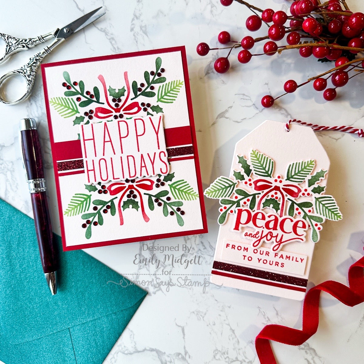 Simon Says Stamp Stencils and Die Festive Swag set1221fs Christmas Card and Tag | color-code:ALT08