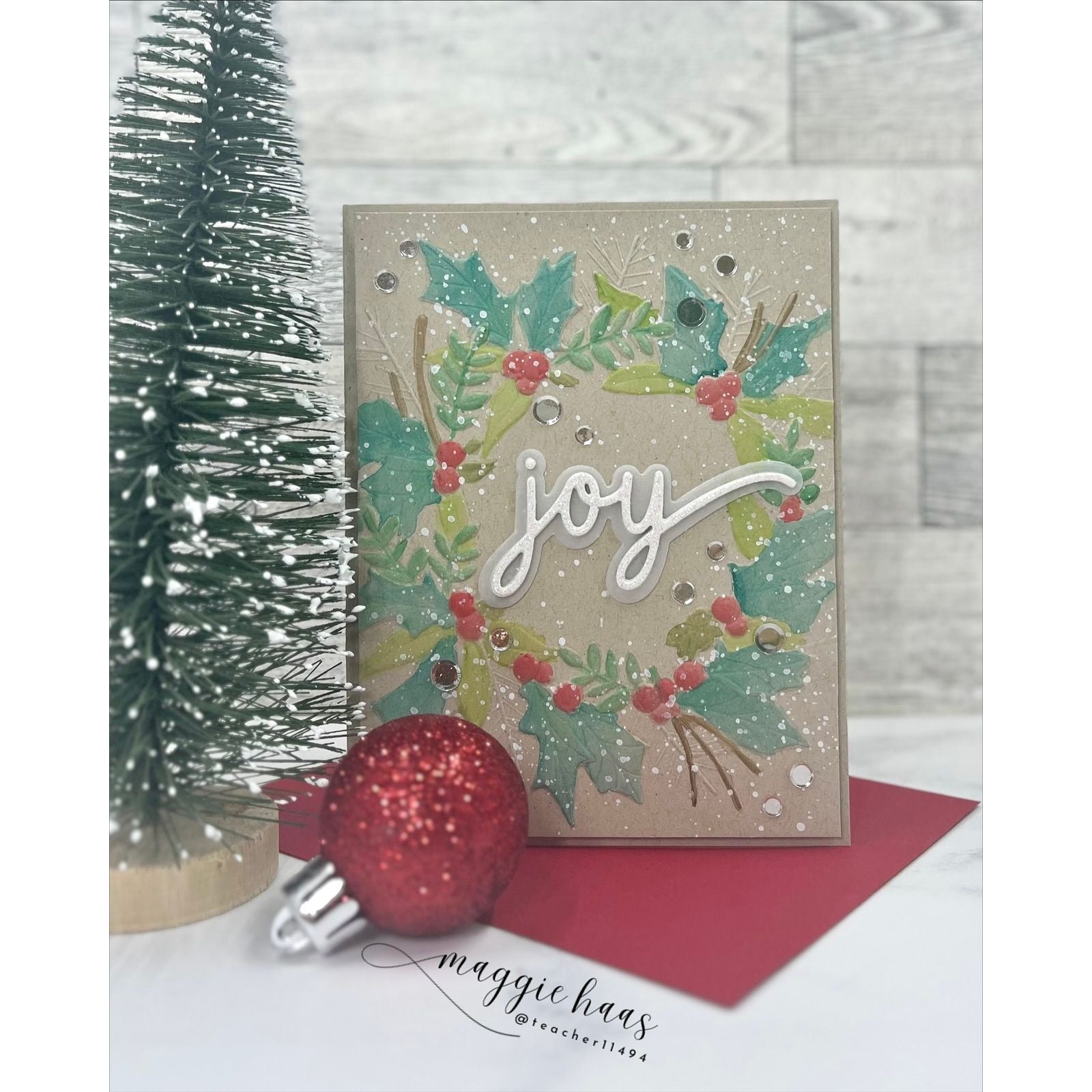 Simon Says Stamp Embossing Folder Festive Wreath sf568 Sugar and Spice Christmas Card