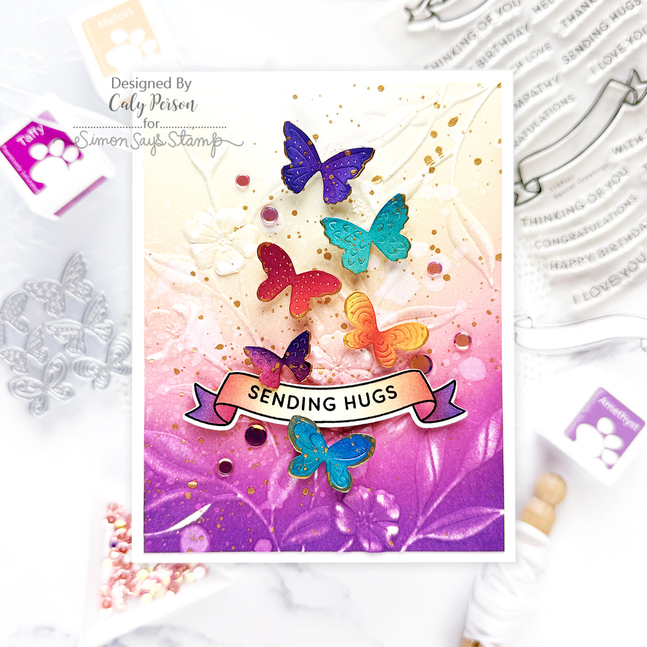 Simon Says Stamp Embossing Folder Floral Bunches sf501 Moments in Time Hugs Card | color-code:ALT11