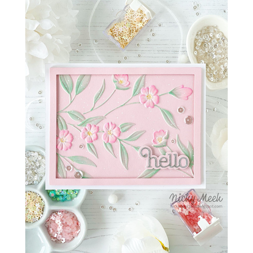 Simon Says Stamp Embossing Folder Floral Bunches sf501 Moments in Time Hello Card | color-code:ALT09