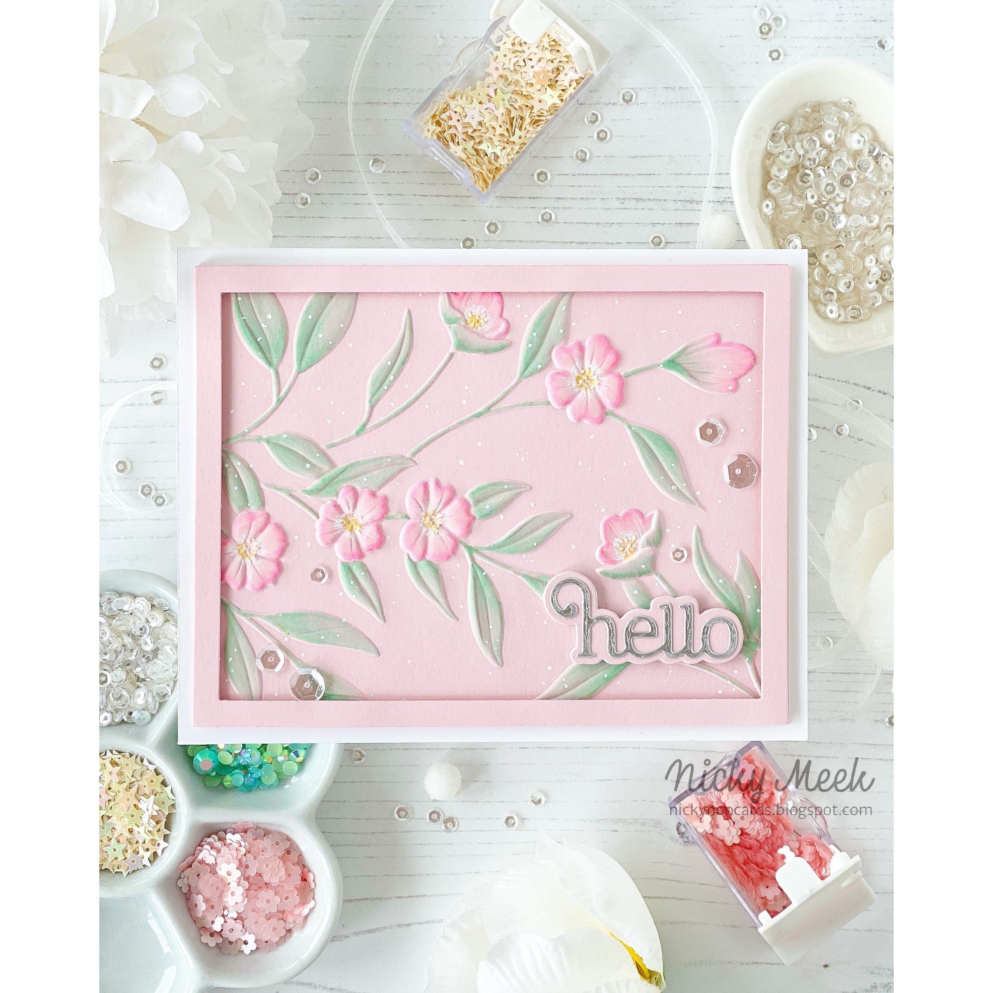 Simon Says Stamp Embossing Folder Floral Bunches sf501 Moments in Time Hello Card | color-code:ALT09