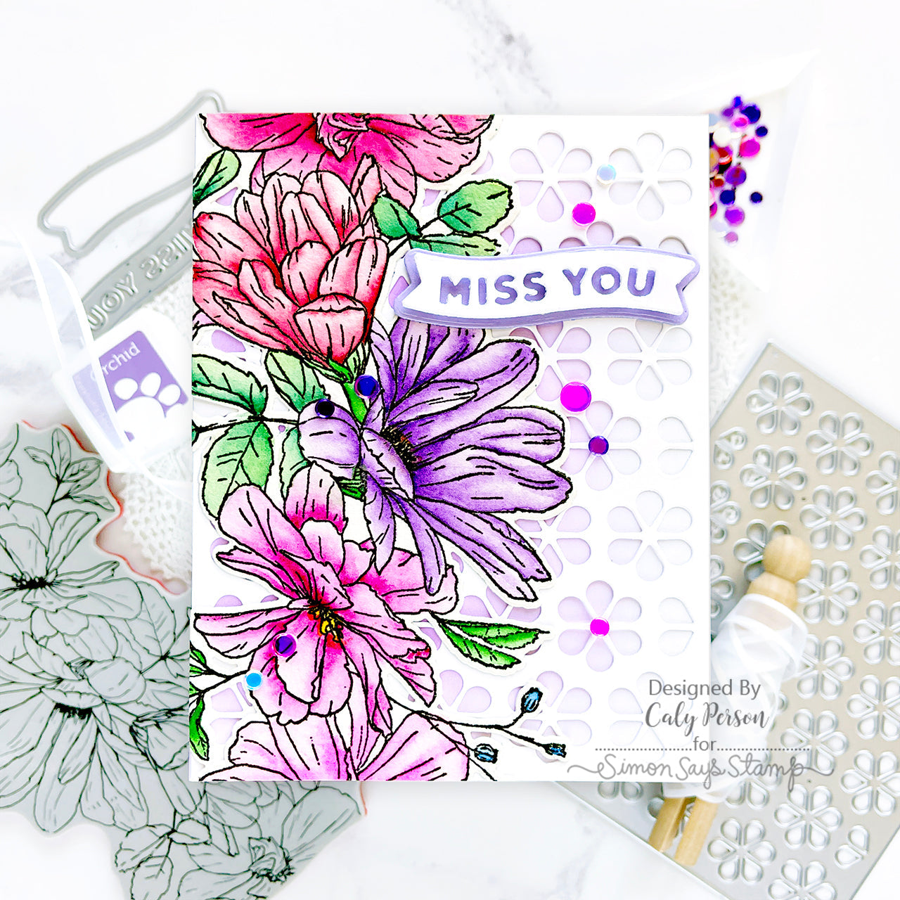 Simon Says Stamp Floral Trims Wafer Dies sss461 Sunny Vibes Miss You Card | color-code:ALT02