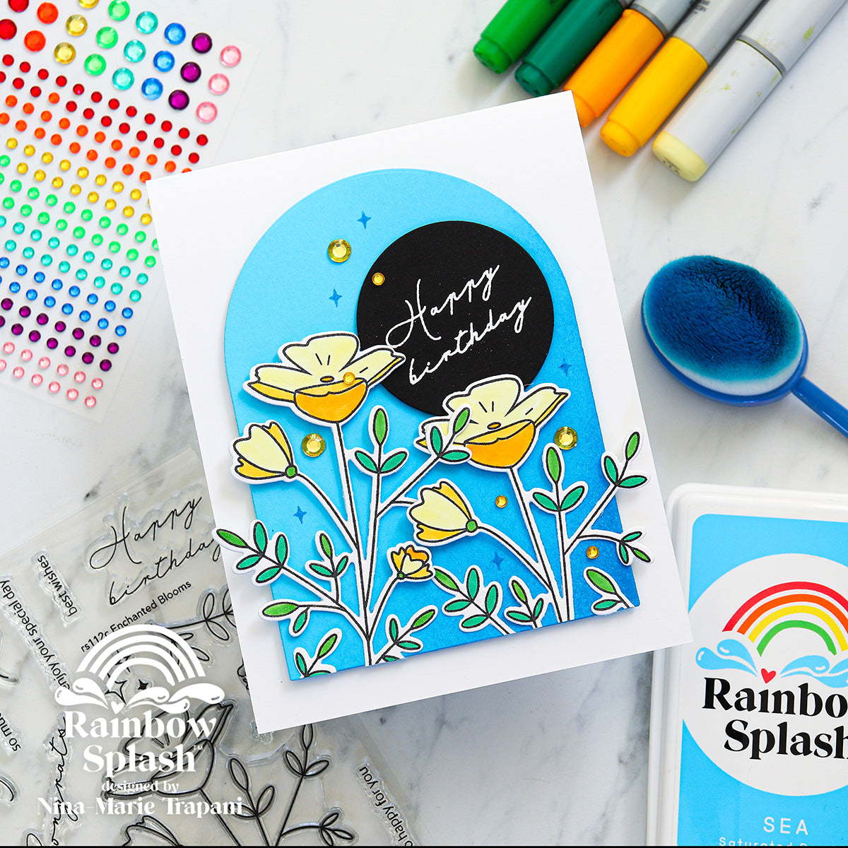 Rainbow Splash Stamps and Dies Enchanted Blooms rs26set Birthday Card
