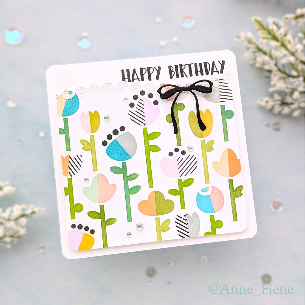 Simon Says Stamp Set of 2 Stencils Folk Flowers 1113stc In My Heart Birthday Card