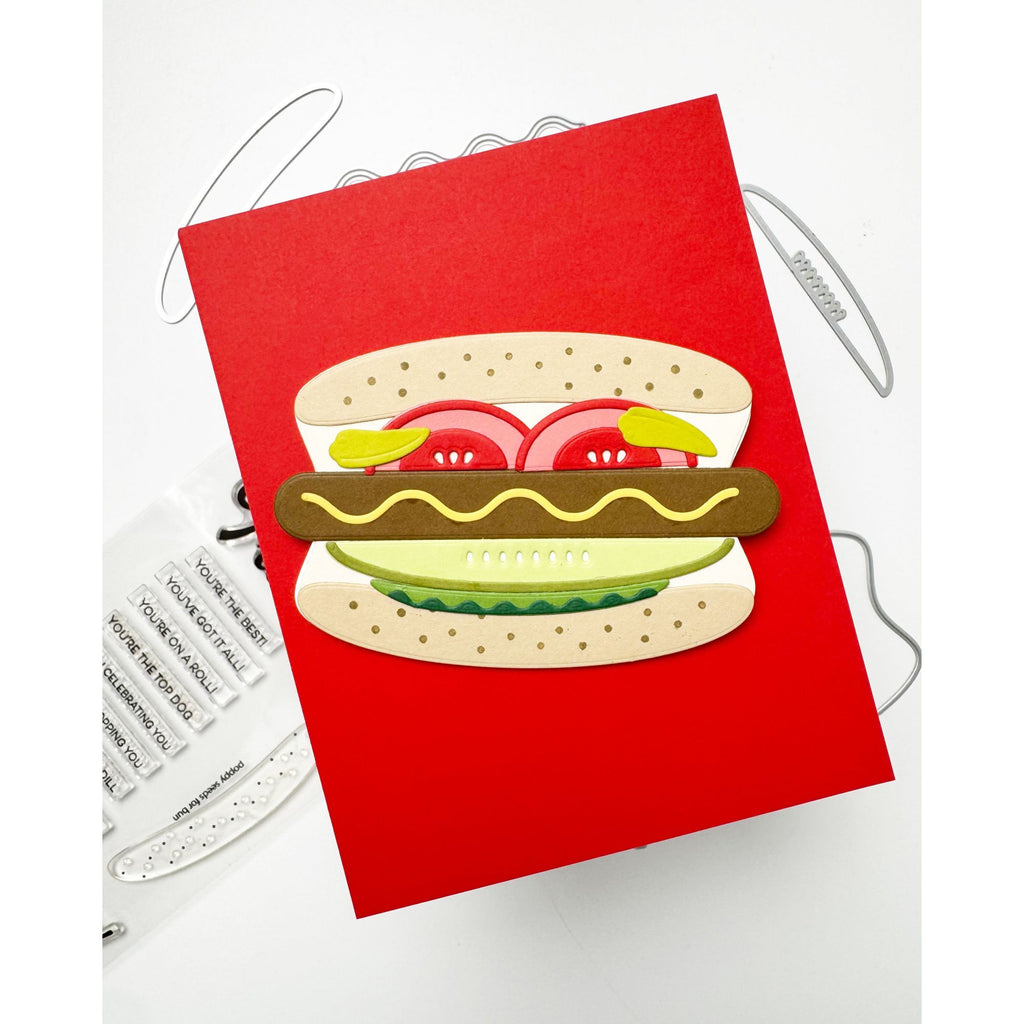 Simon Says Stamps and Dies Frankly set1031fy Happy Camper Hot Dog Shaped Card
