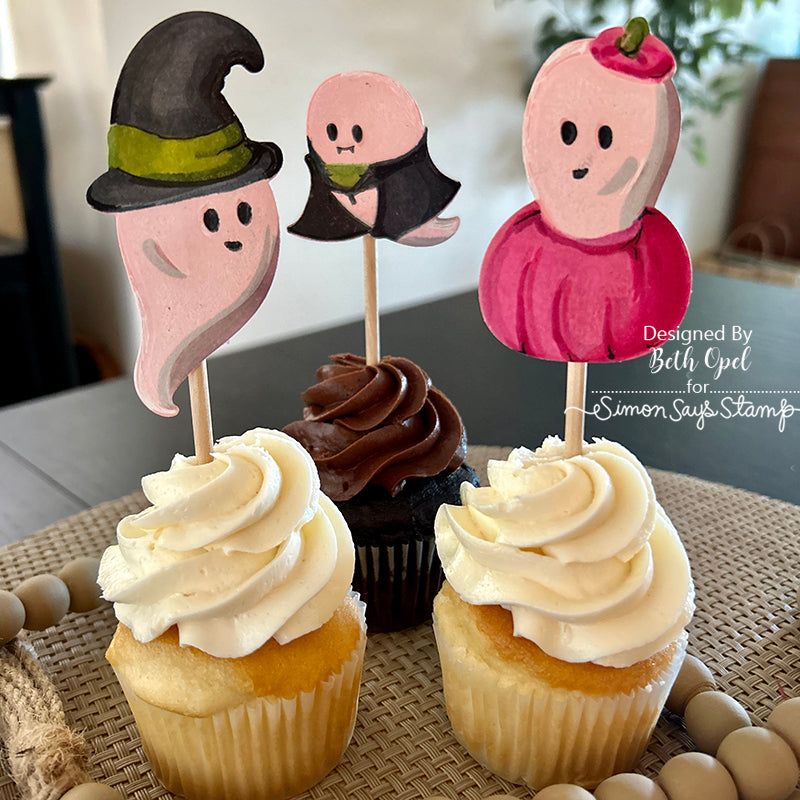 Simon Says Stamp Friendly Ghosts Wafer Dies sssd112859c Stamptember Halloween Cupcake Toppers