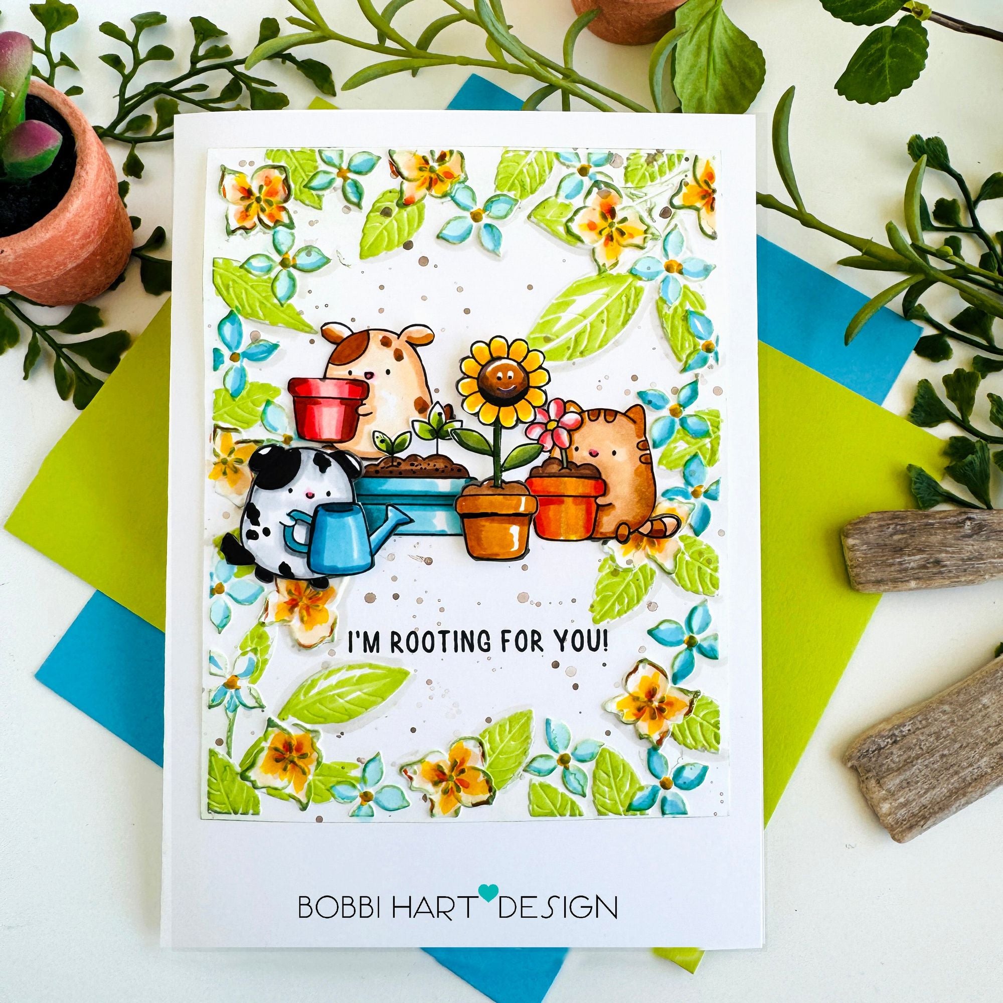Simon Says Stamp Embossing Folder Fun Floral Frame sf478 Happy Camper Rooting for You Card | color-code:ALT01