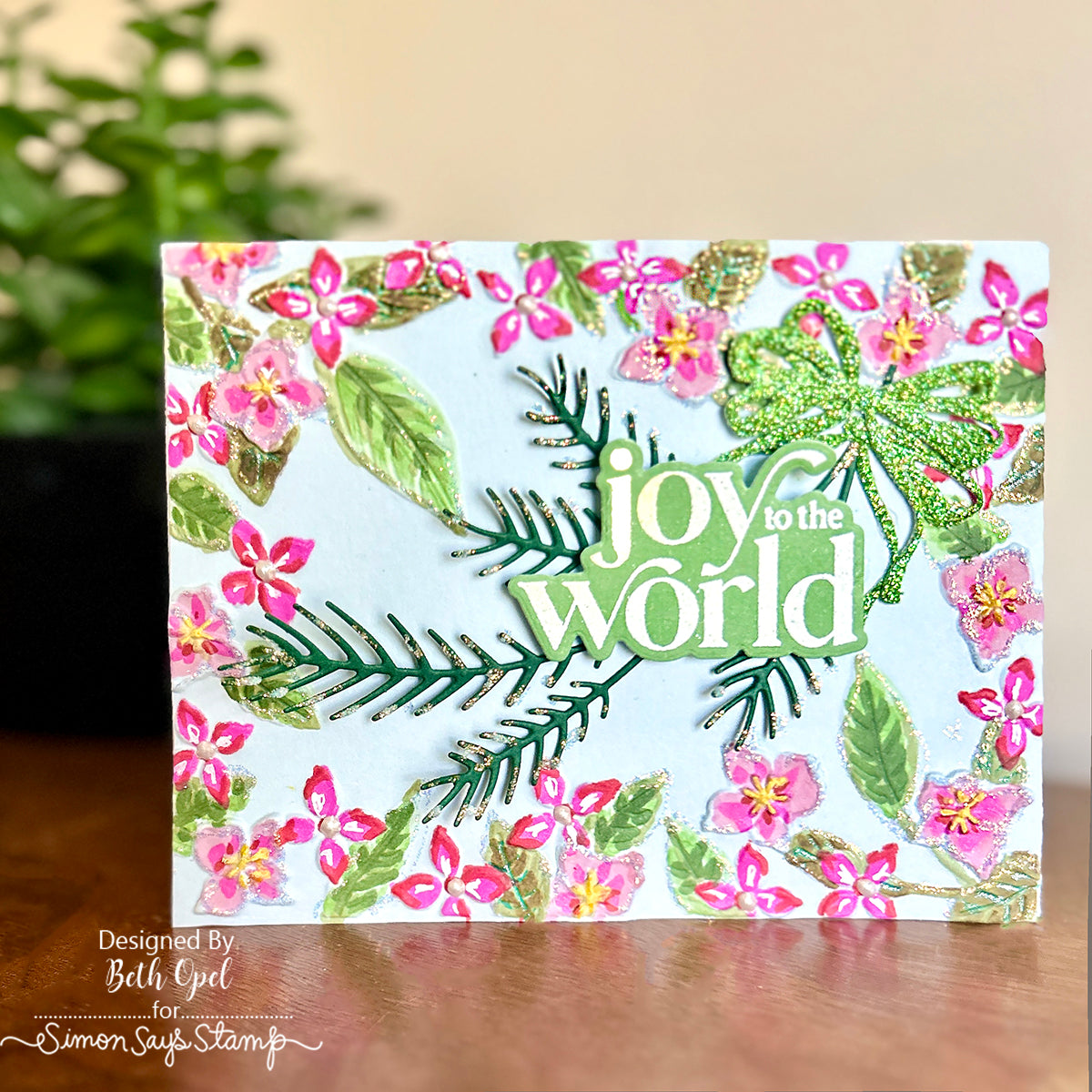 Simon Says Stamp Embossing Folder Fun Floral Frame sf478 Happy Camper Joy to the World Card