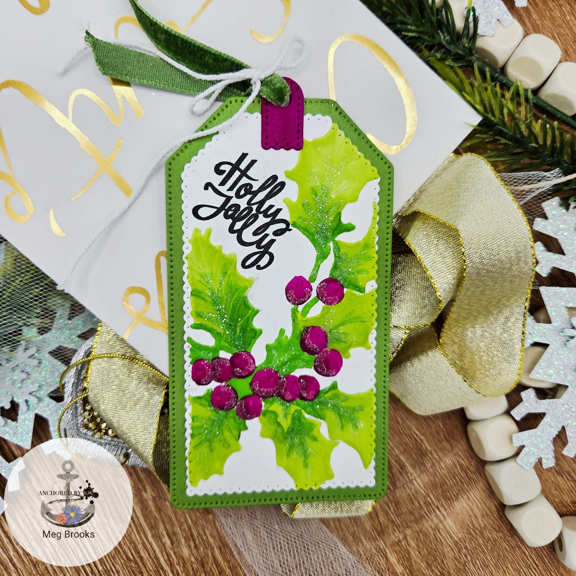 Simon Says Stamp Embossing Folder Gathered Holly sf521 Christmas Tag