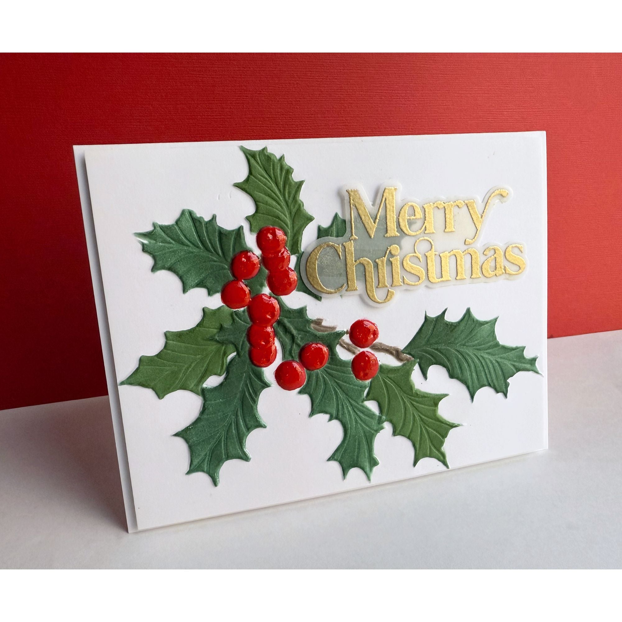 Simon Says Stamp Embossing Folder and Stencils Gathered Holly set1083gh Christmas Card | color-code:ALT02