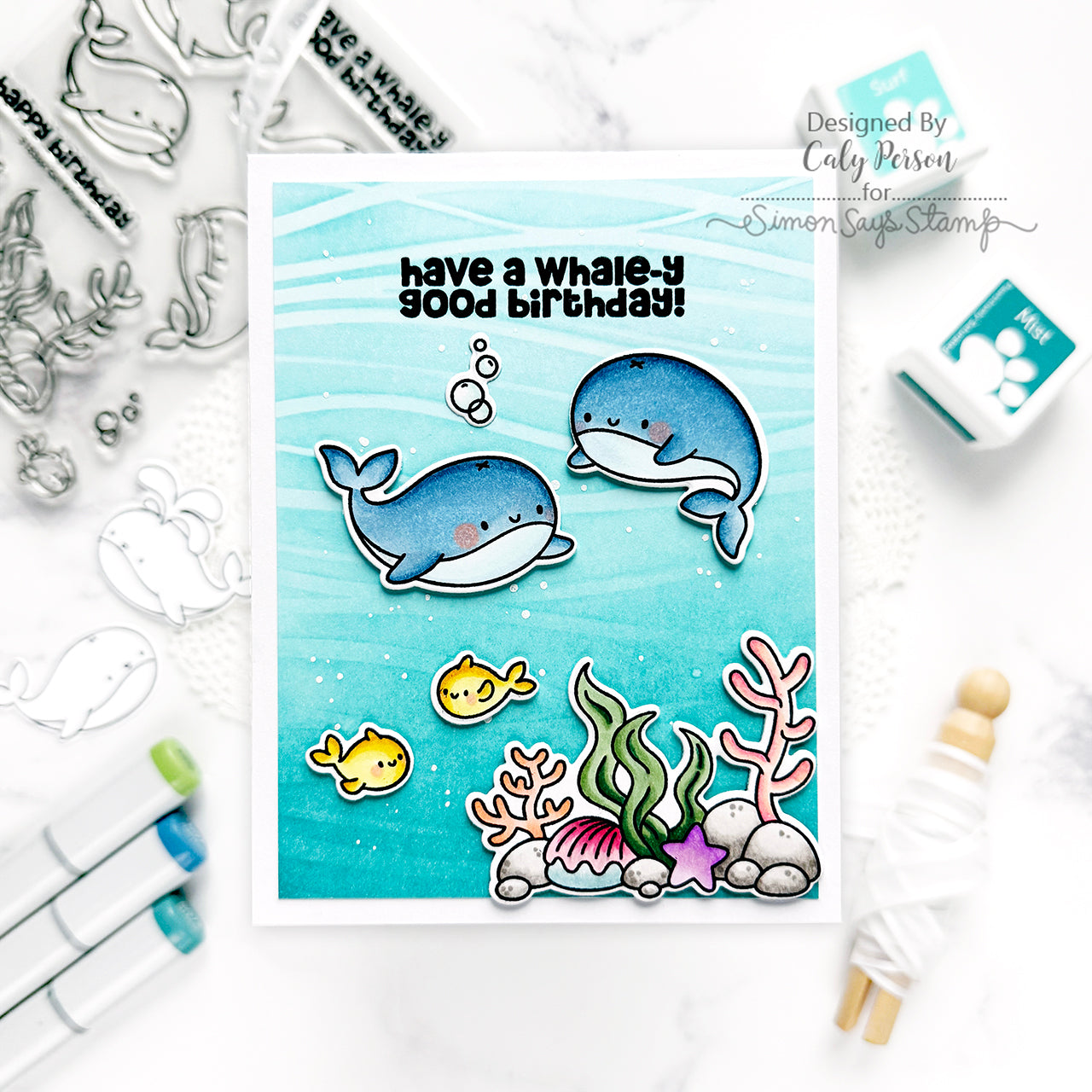 Simon Says Clear Stamps Get Whale Soon 3183ssc Rain or Shine Birthday Card | color-code:ALT04