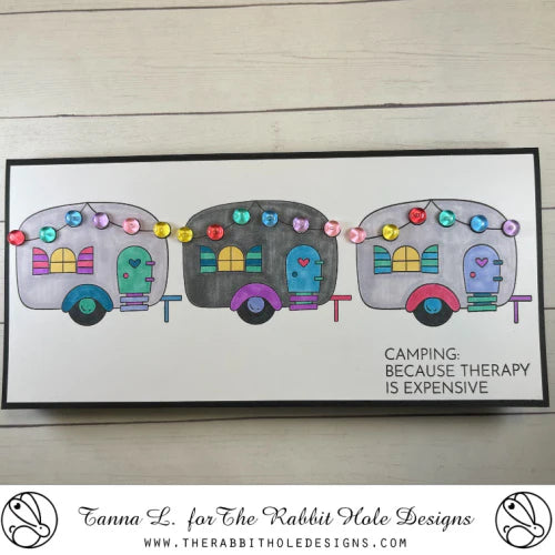 The Rabbit Hole Designs Glamping with Tailette Clear Stamps trh-236 cute campers