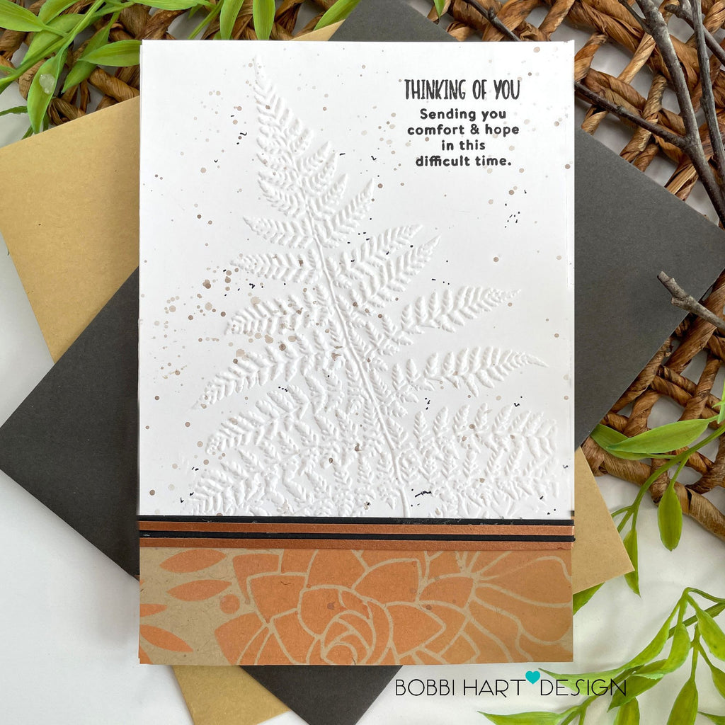 Simon Says Stamp Embossing Folder Golden Fern sf314 Just A Note Sympathy Card
