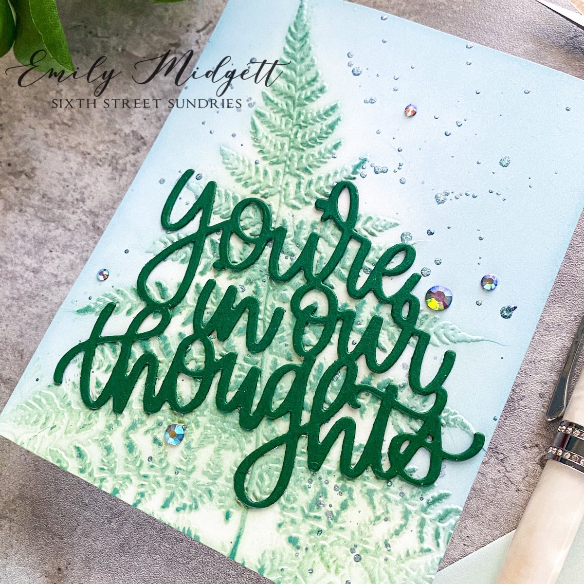 Simon Says Stamp Embossing Folder Golden Fern sf314 Just A Note Thinking of You Card | color-code:ALT02