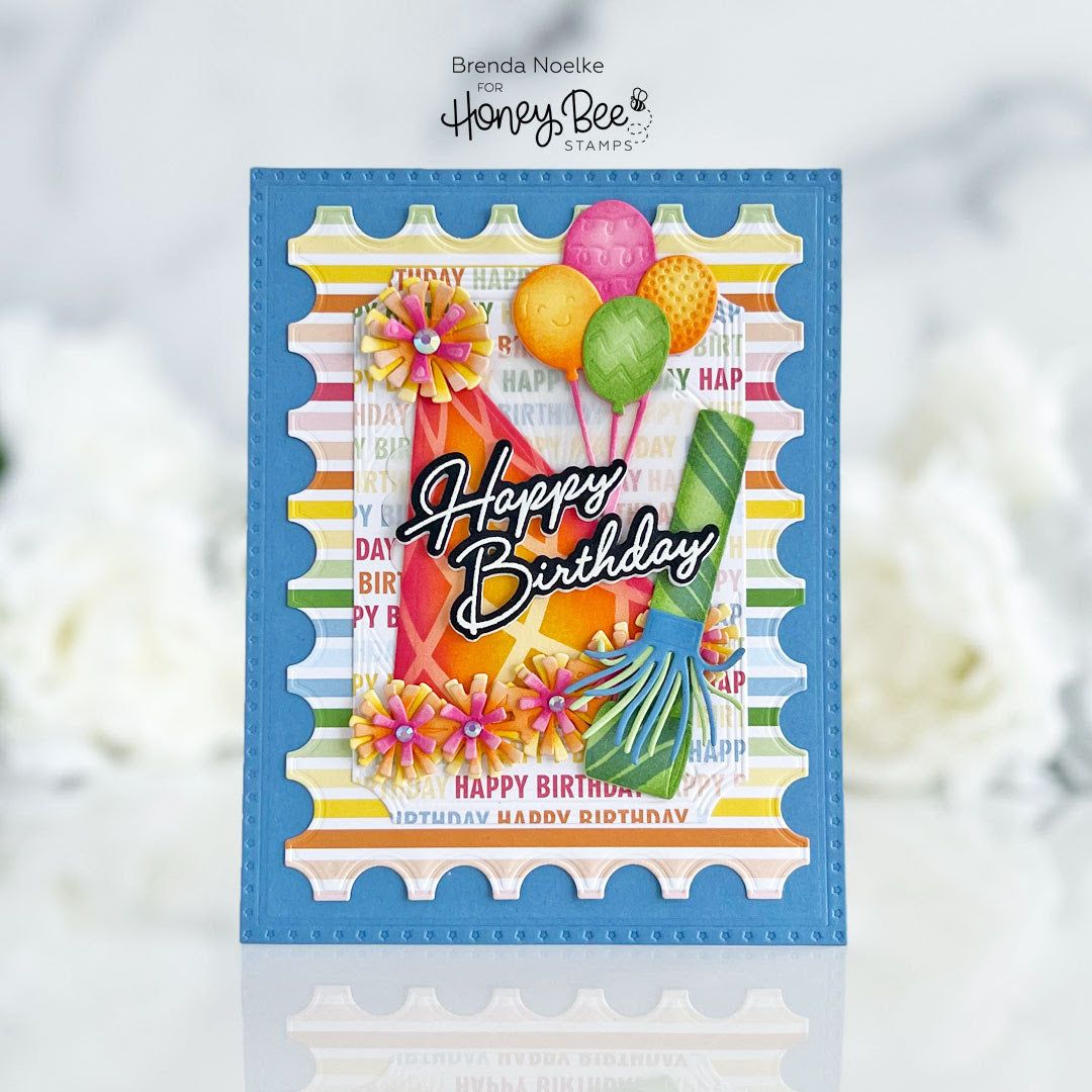 Honey Bee Party Hat Stencil hbsl-141 Colorful Birthday Card