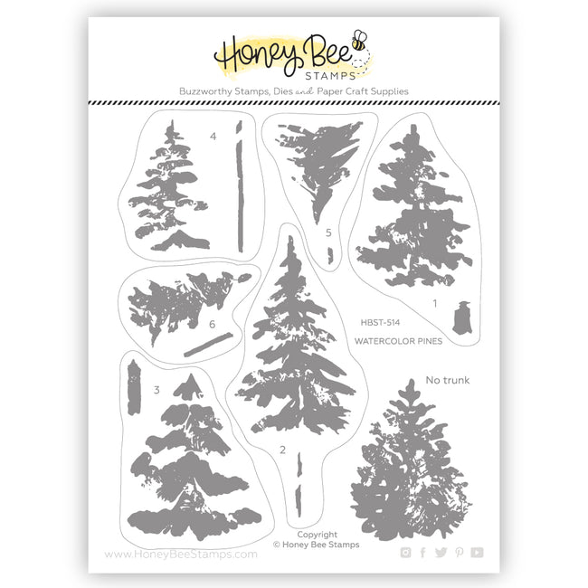 Honey Bee Watercolor Pines Clear Stamps hbst-514 Detailed Packaging View