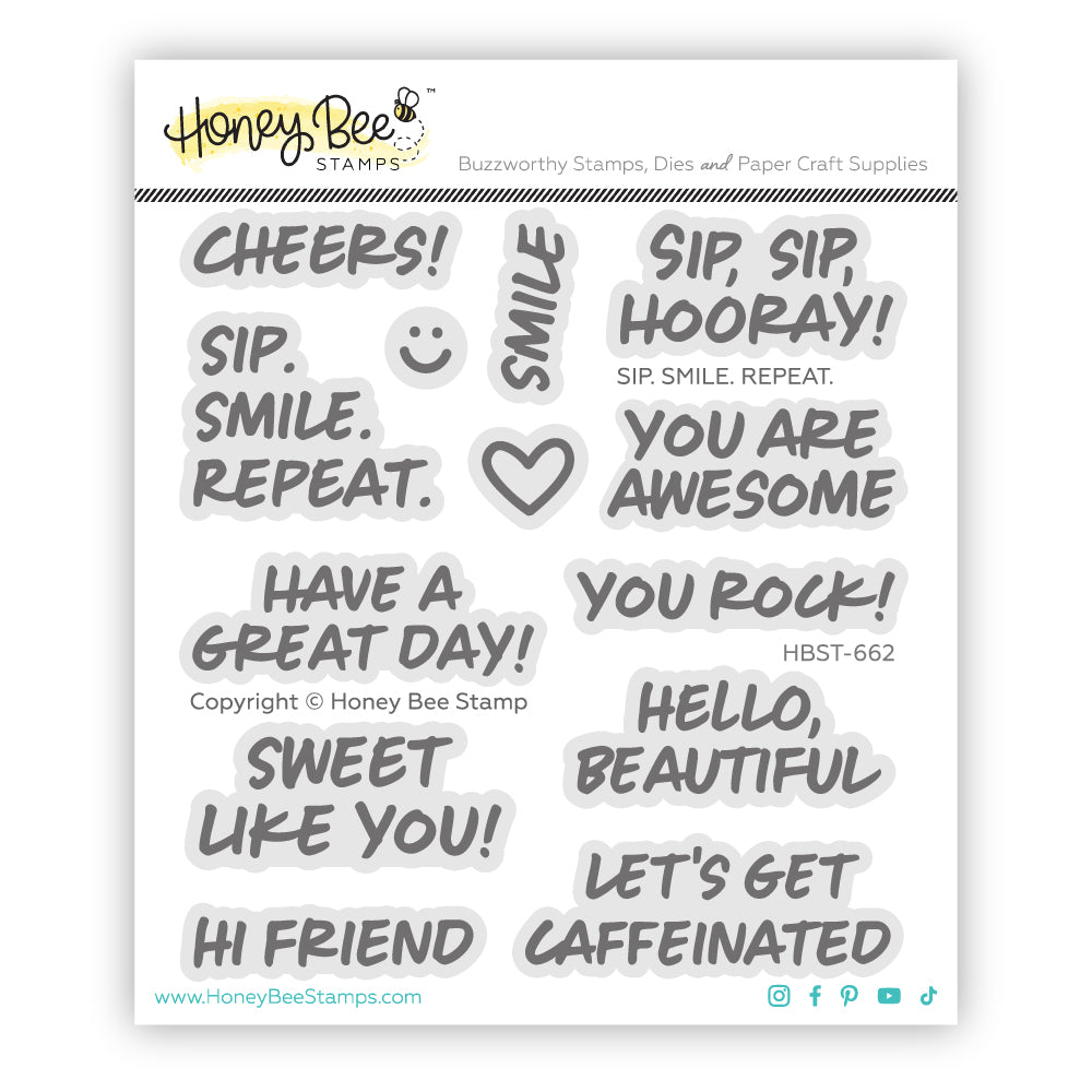 Honey Bee Sip Smile Repeat Clear Stamps And Dies Bundle