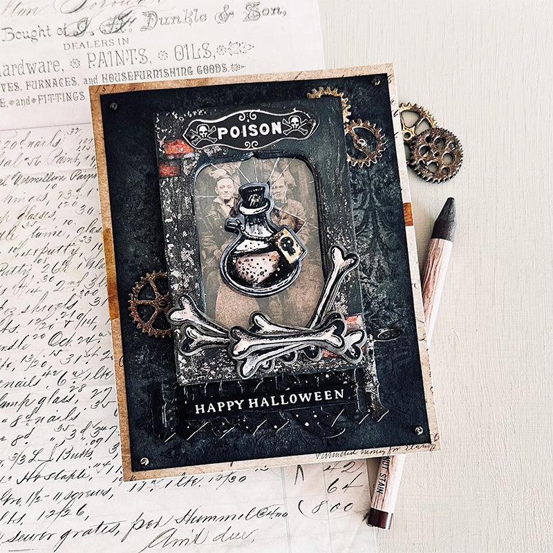Tim Holtz Halloween Doodles Stamps with Simon Says Stamp Dies Bundle sethd25 Halloween Card