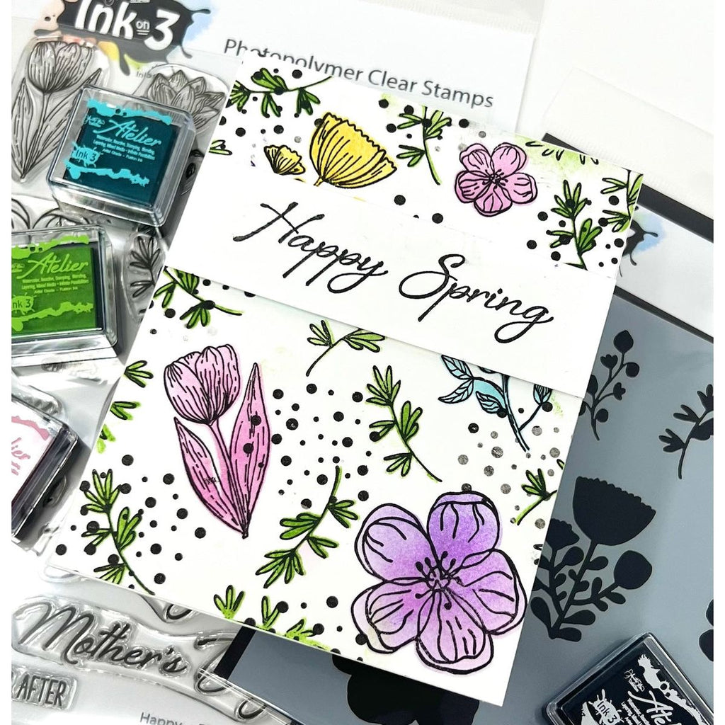 Inkon3 Happy Deco Floral Stencil happy spring
