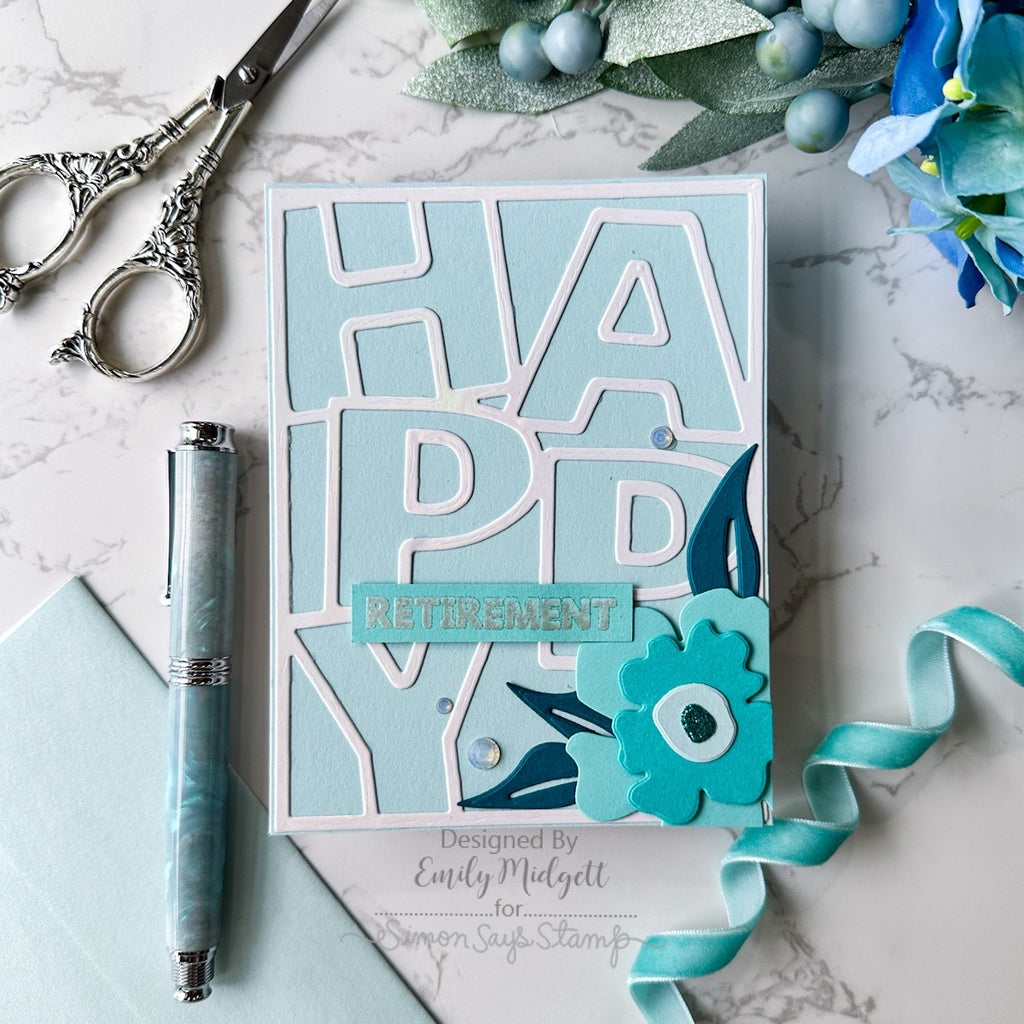 Simon Says Clear Stamps Happy 1211msc Moments in Time Retirement Card | color-code:ALT07