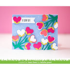 Card with heart-shaped flowers and 'I LUV U!' text on a pink background