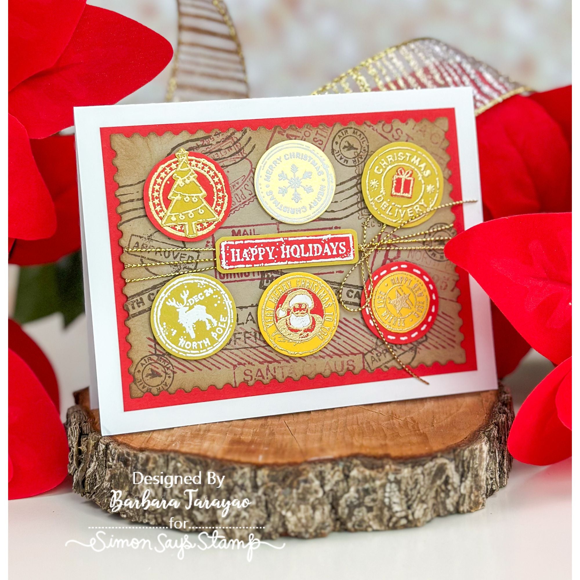 Tim Holtz Holiday Postmarks Stamps with Simon Says Stamp Dies Bundle sethp25 Christmas Card