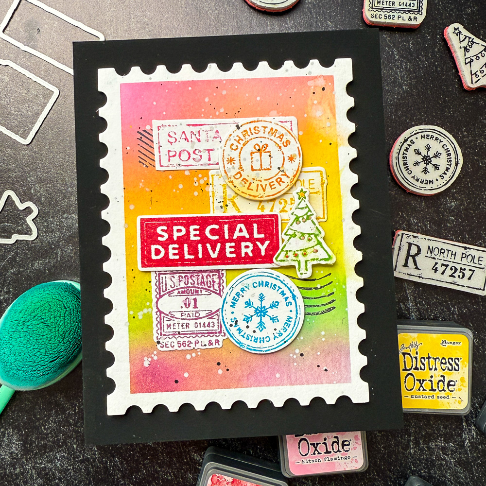 Tim Holtz Holiday Postmarks Stamps with Simon Says Stamp Dies Bundle sethp25 Christmas Card | color-code:ALT02