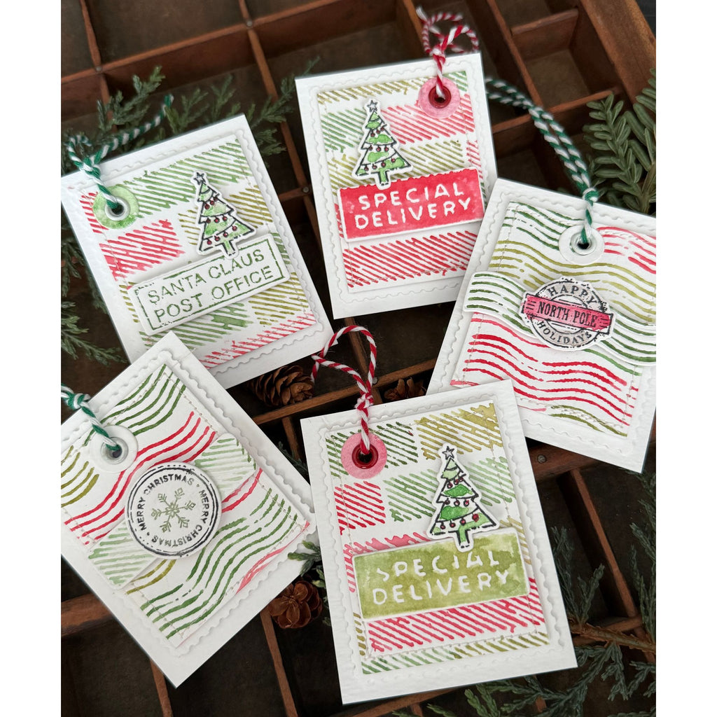 Tim Holtz Holiday Postmarks Stamps with Simon Says Stamp Dies Bundle sethp25 Christmas Tags | color-code:ALT04