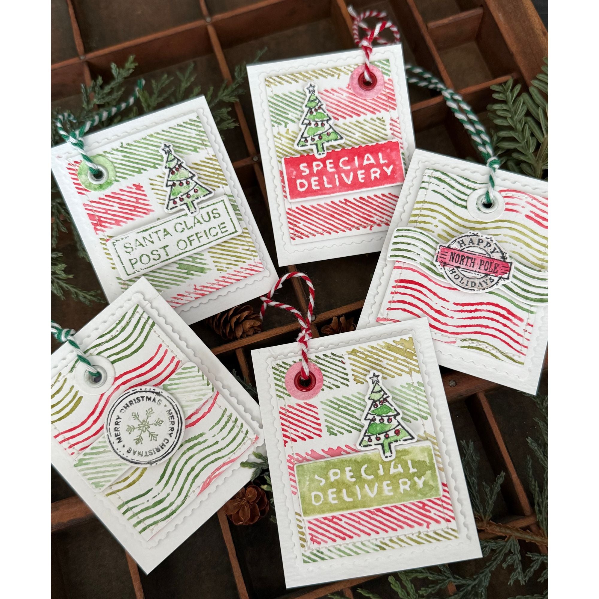 Tim Holtz Holiday Postmarks Stamps with Simon Says Stamp Dies Bundle sethp25 Christmas Tags | color-code:ALT04