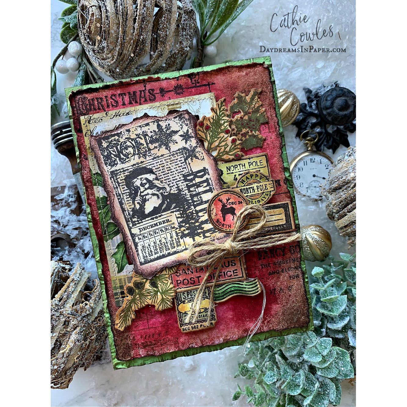 Tim Holtz Holiday Postmarks Stamps with Simon Says Stamp Dies Bundle sethp25 Christmas Card