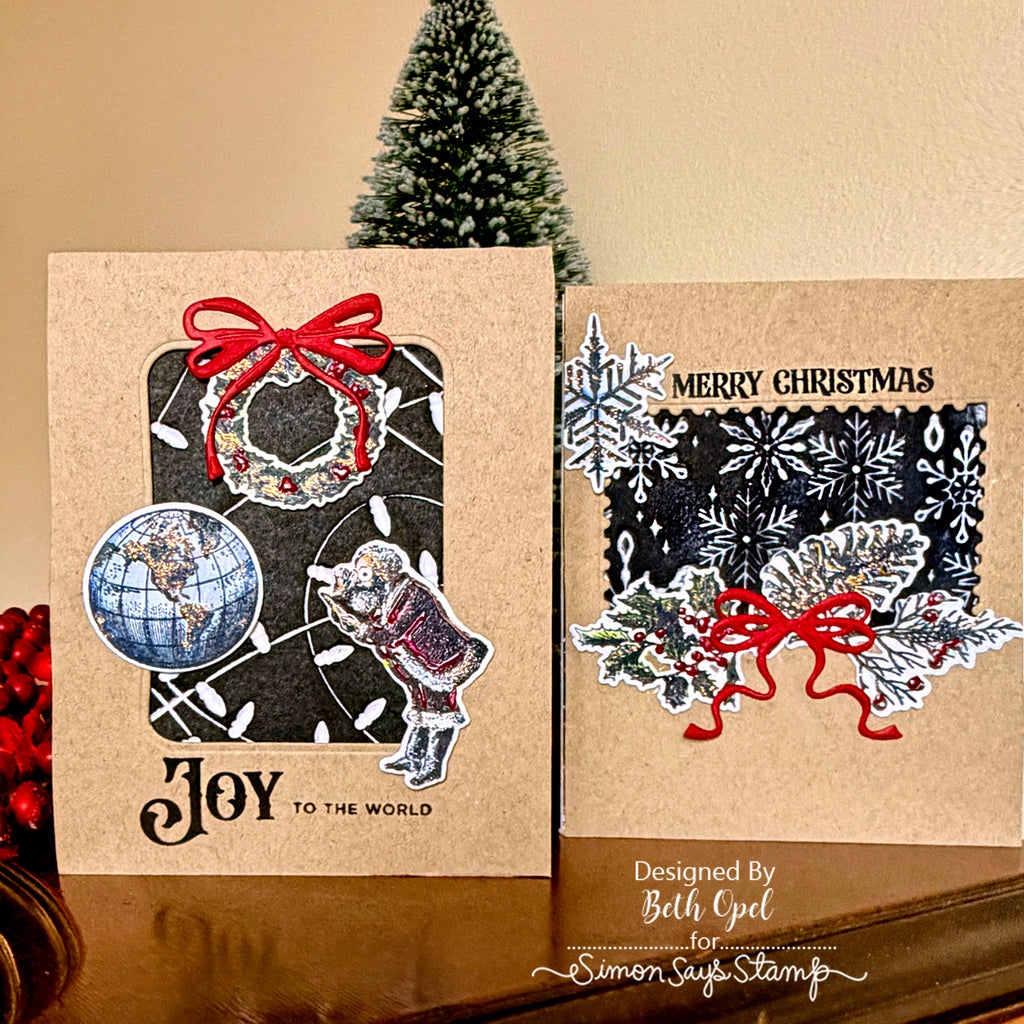 Tim Holtz Holiday Things Stamps with Simon Says Stamp Dies Bundle setht25 Christmas Cards