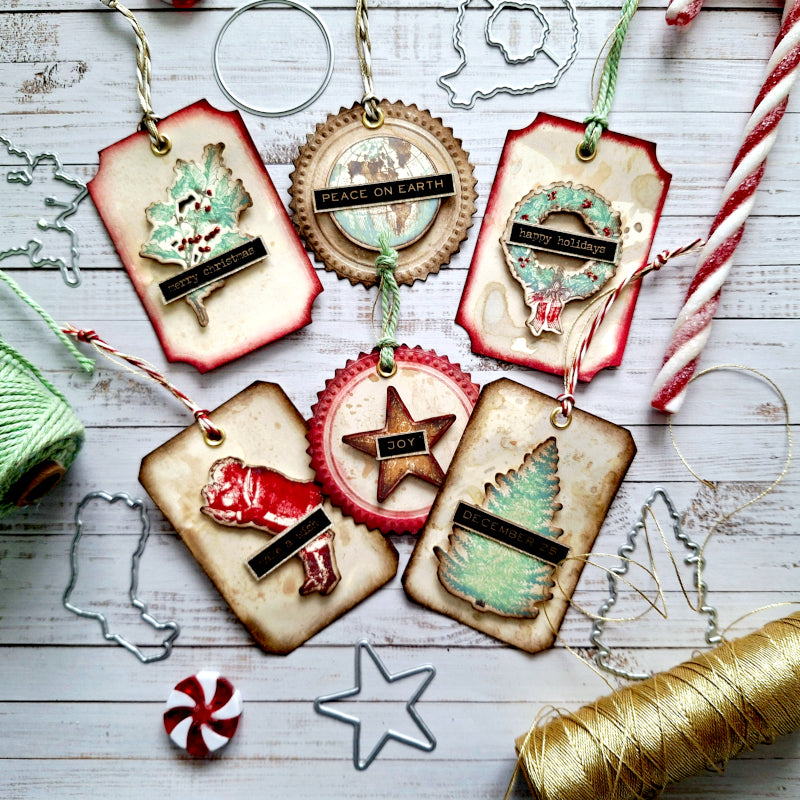 Tim Holtz Holiday Things Stamps with Simon Says Stamp Dies Bundle setht25 Christmas Tags