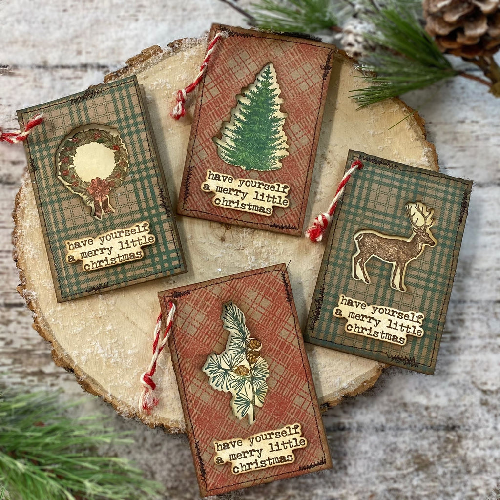 Tim Holtz Holiday Things Stamps with Simon Says Stamp Dies Bundle setht25 Christmas Tags