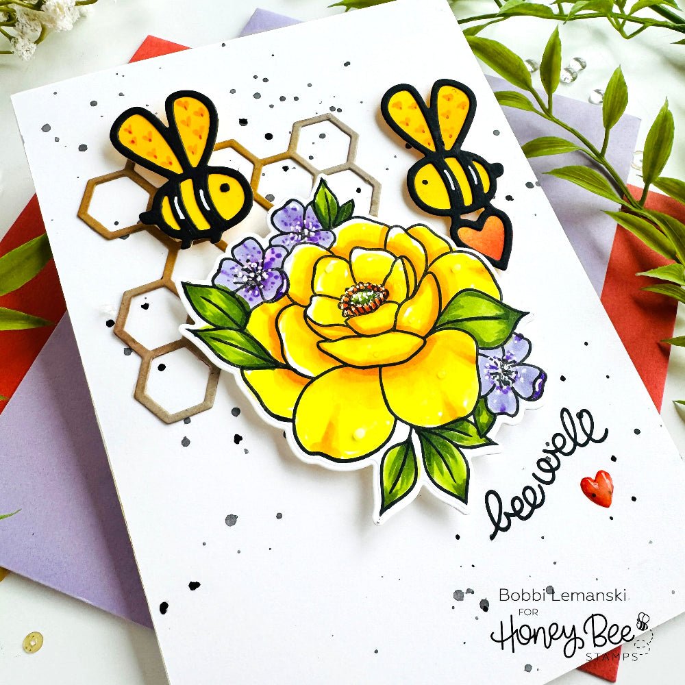 Honey Bee Bloom And Buzz Clear Stamps hbst-682 Floral Encouragement Card