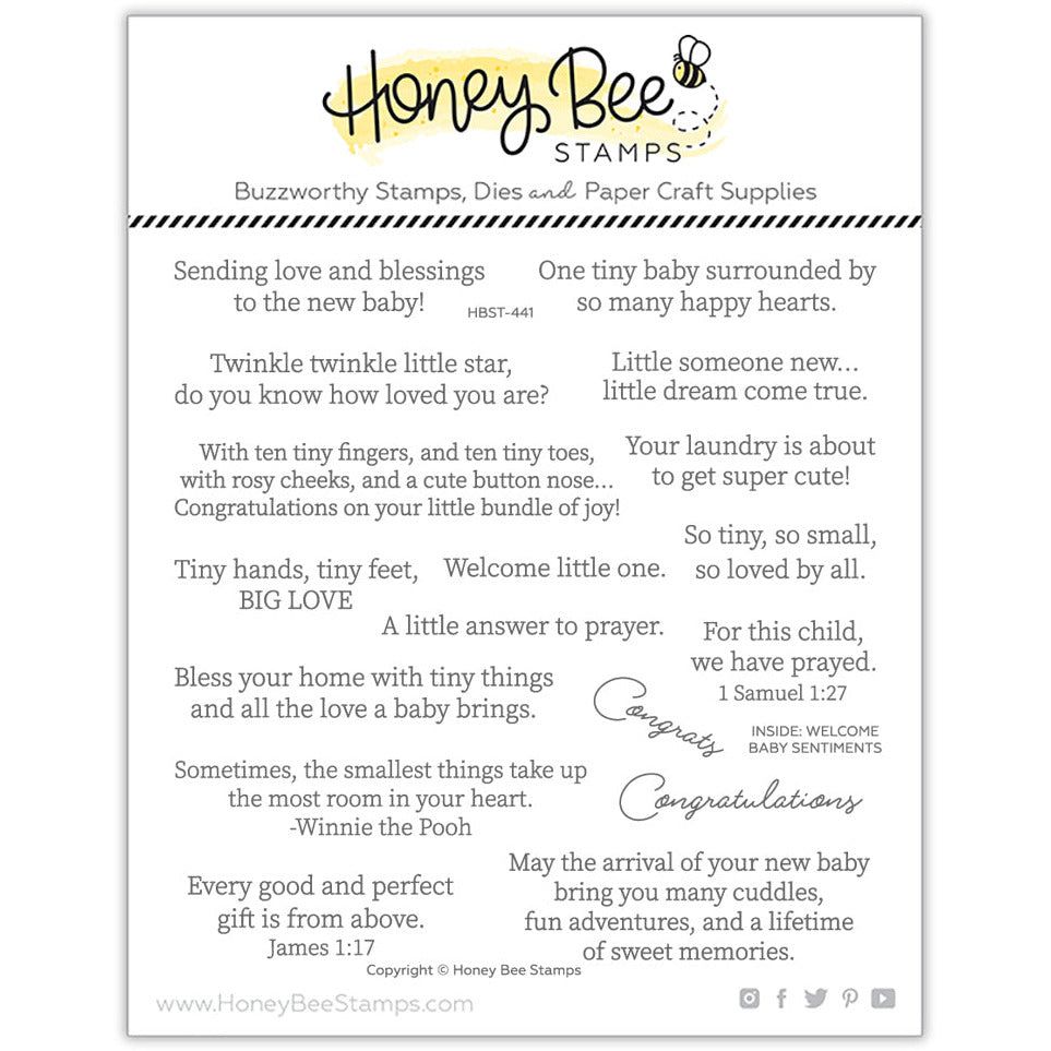 Honey Bee Inside Welcome Baby Sentiments Clear Stamp Set hbst-441