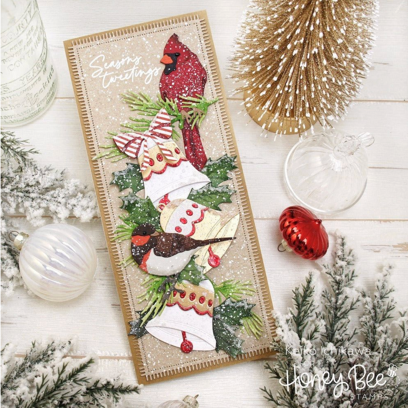 Honey Bee Layering Holiday Bells Dies hbds-lhbel Keiko Ichikawa Card