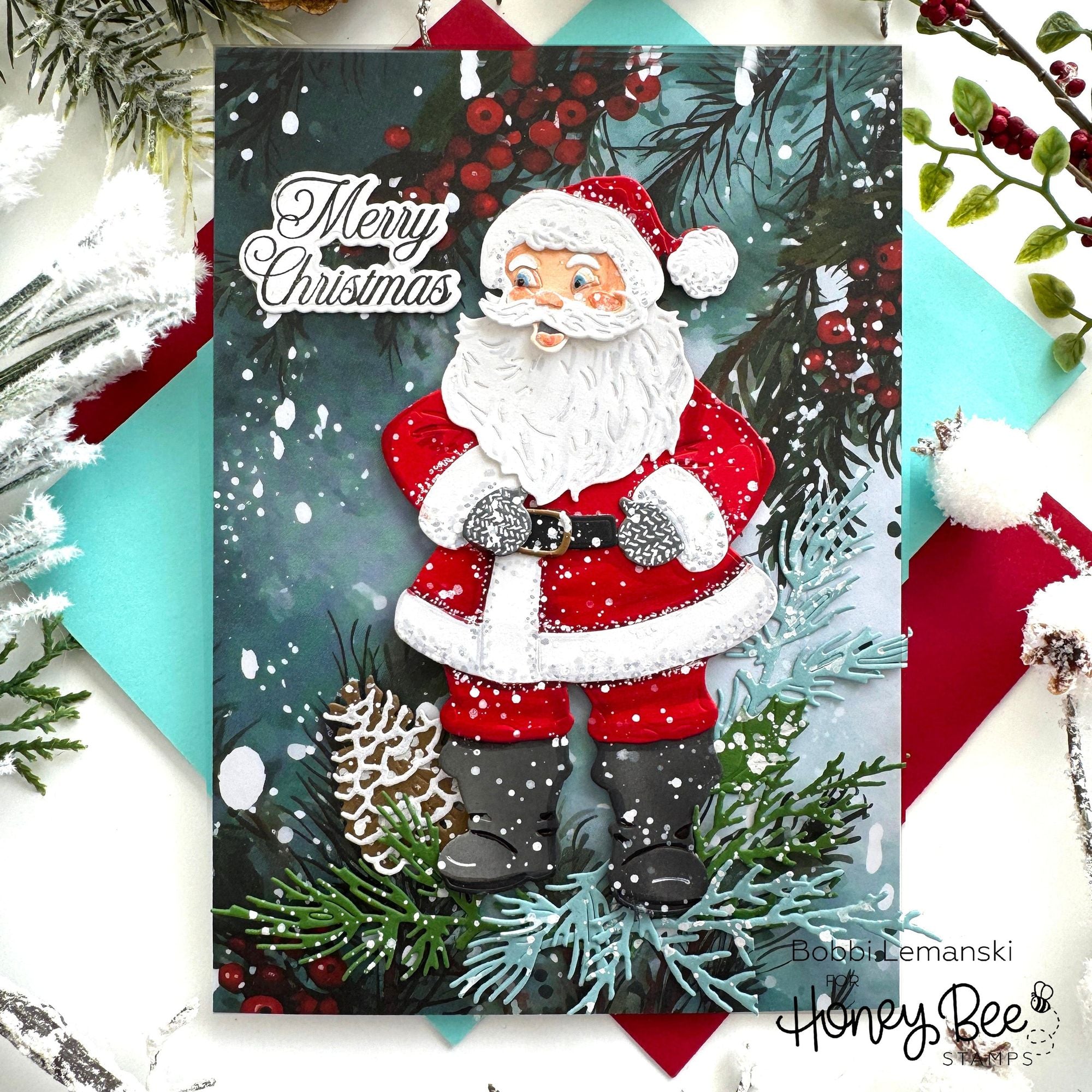 Honey Bee Lovely Layers Vintage Santa Dies hbds-llvnst Merry Christmas Card