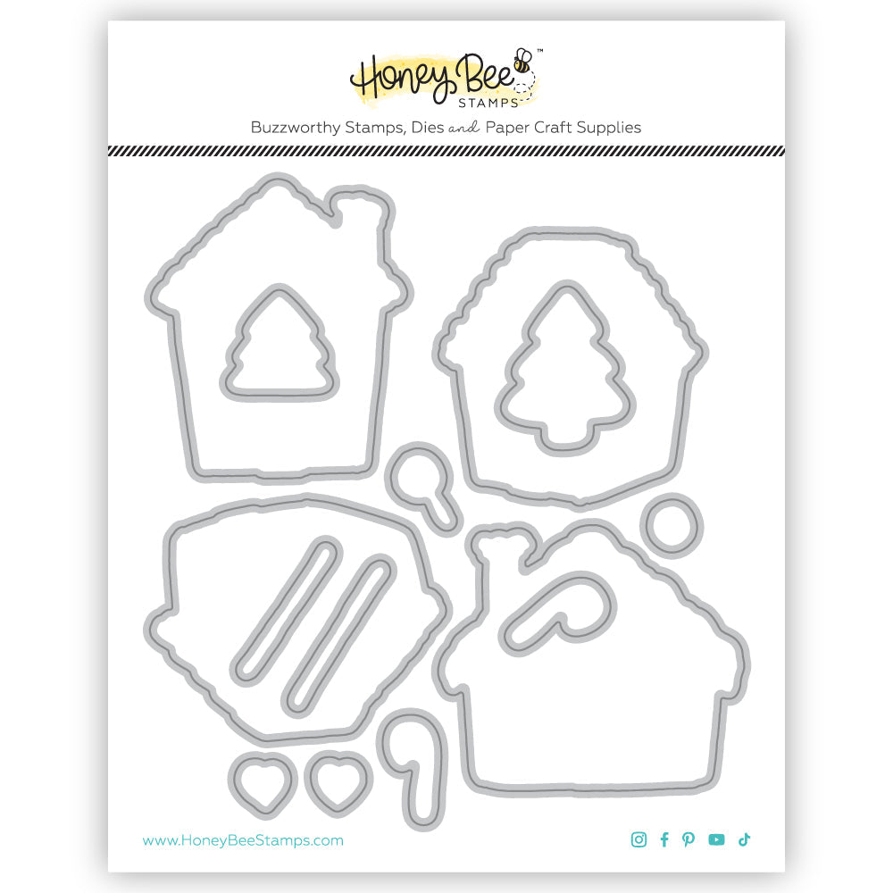 Honey Bee Peppermint Village Cling Stamps And Dies Bundle HBDS-621 Outline of wafer