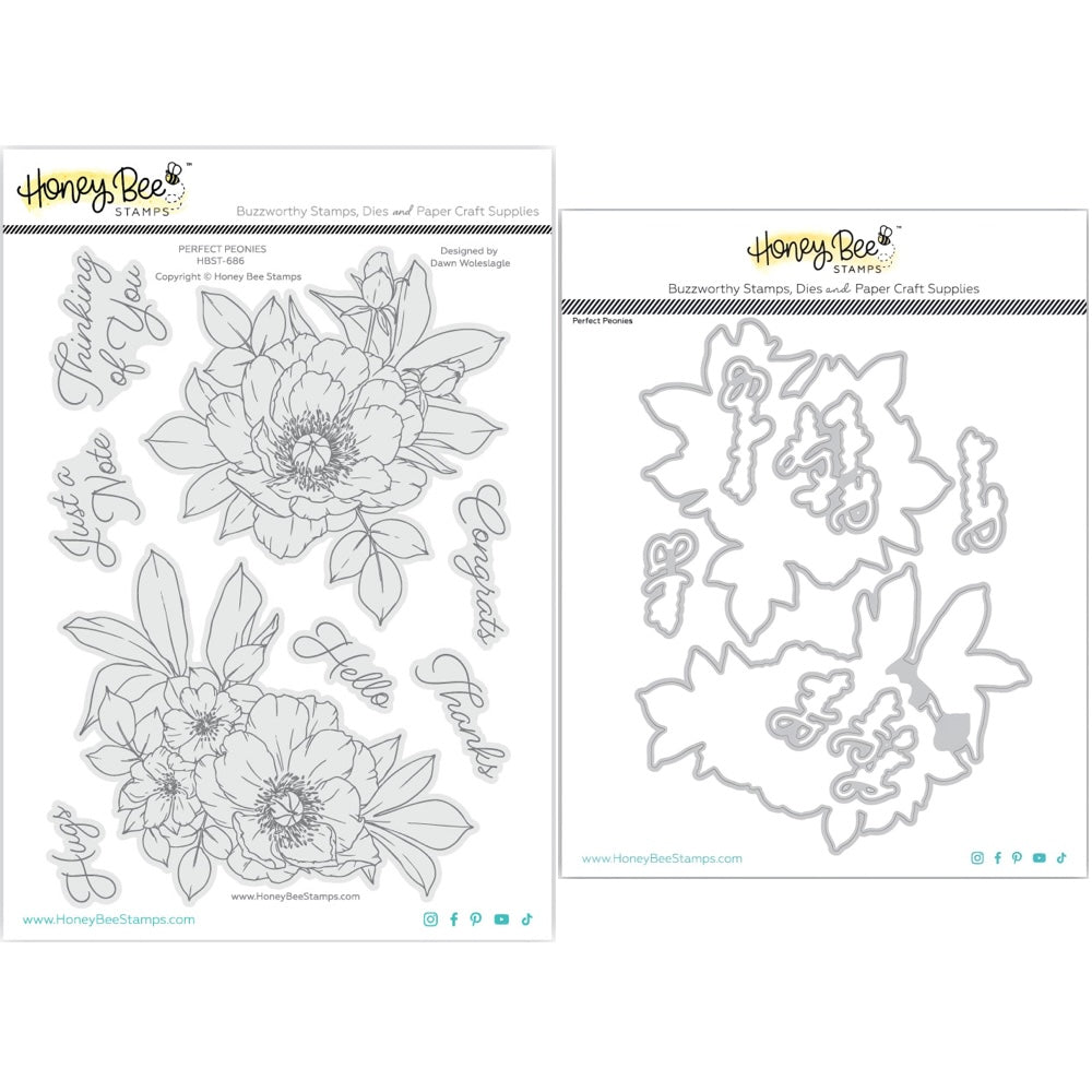 Honey Bee Perfect Peonies Clear Stamps And Dies Bundle