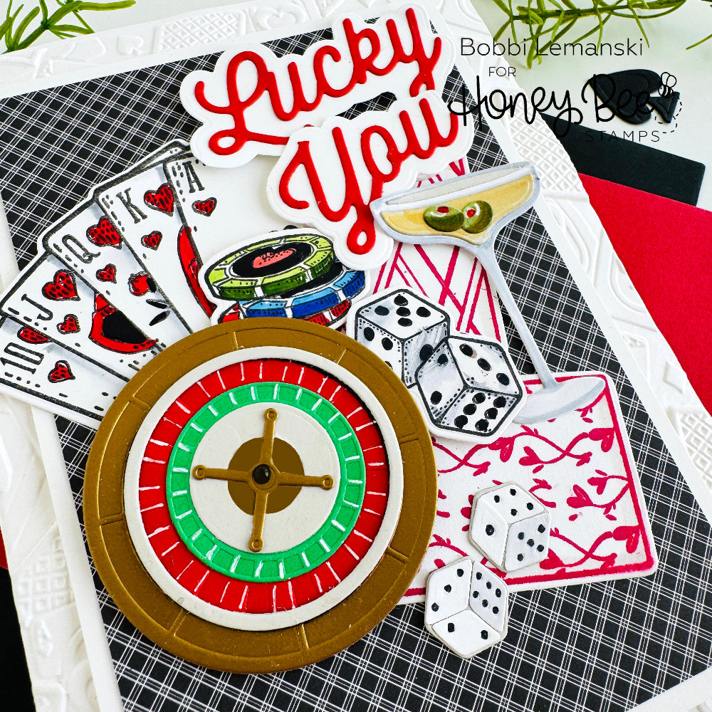 Honey Bee Royal Flush Cling Stamps hbst-631 Lucky You Casino Card