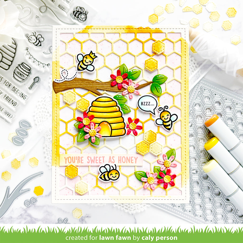 Lawn Fawn Magic Iris Beehive Add-On Dies lf3139 sweet as honey | color-code:alt1