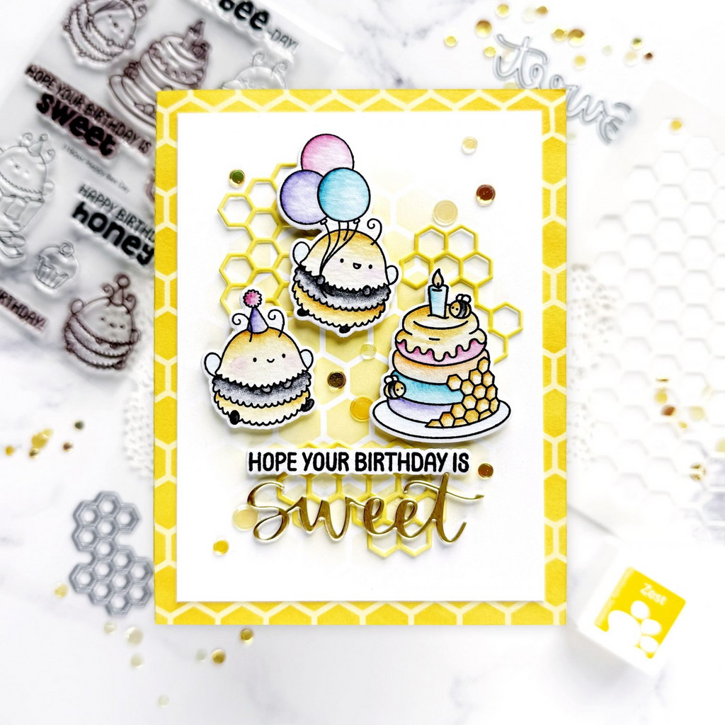 Simon Says Stamp Stencil Honeycomb 1080st Birthday Card | color-code:ALT01