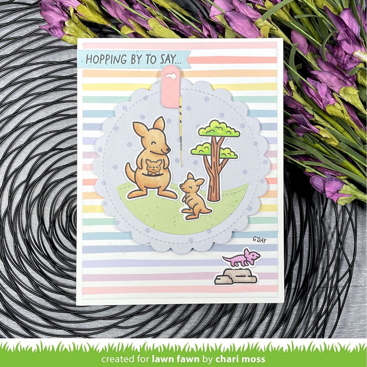Lawn Fawn Set Kanga-rrific Add-On Clear Stamps and Dies Hopping by to say | color-code:alt2