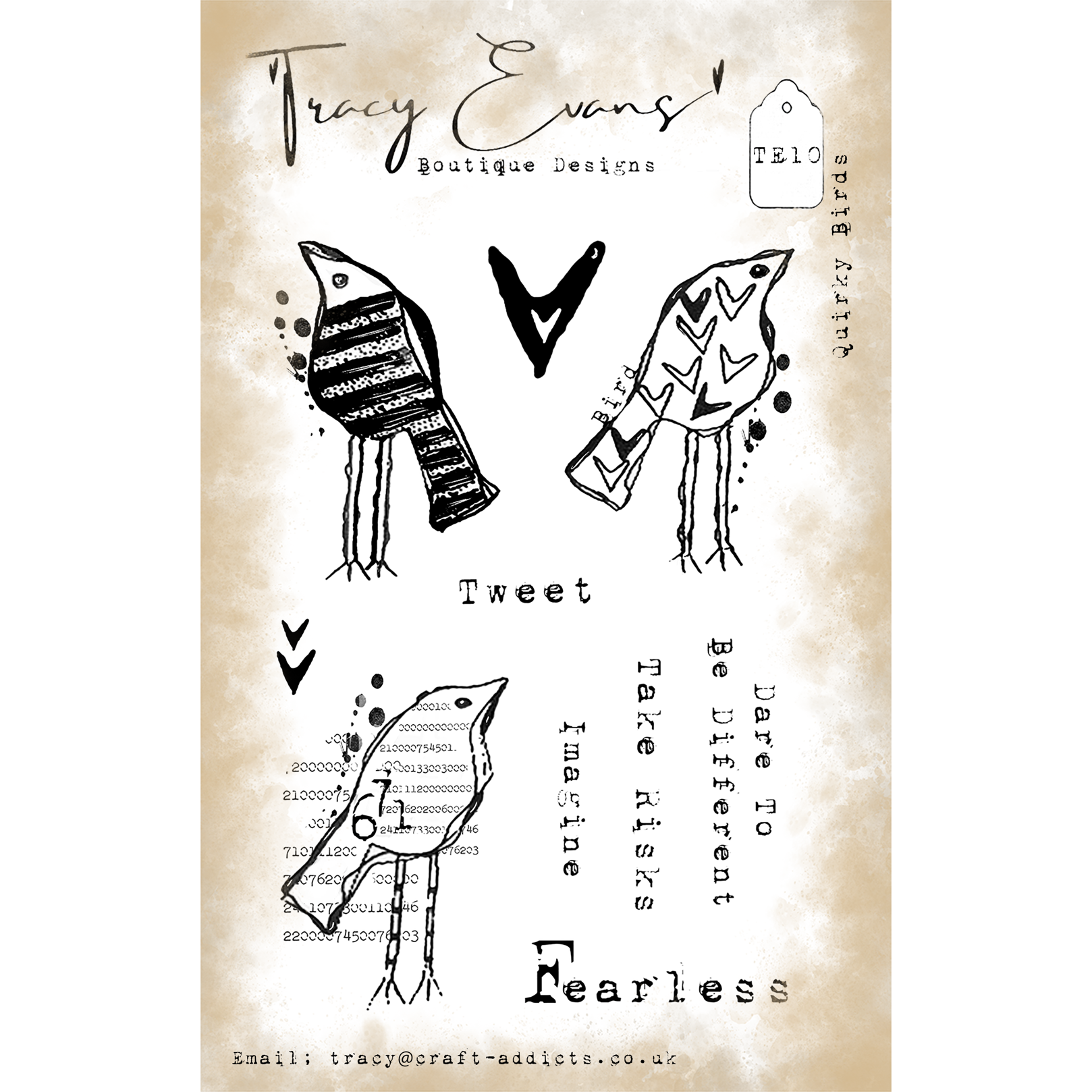 Tracy Evans Boutique Designs Quirky Birds A6 Clear Stamps te010