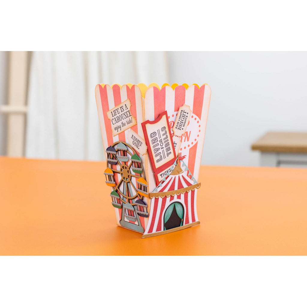 Crafter's Companion Popcorn Treat Box Stencil And Dies vc-sten-pctb Circus Carnival Project